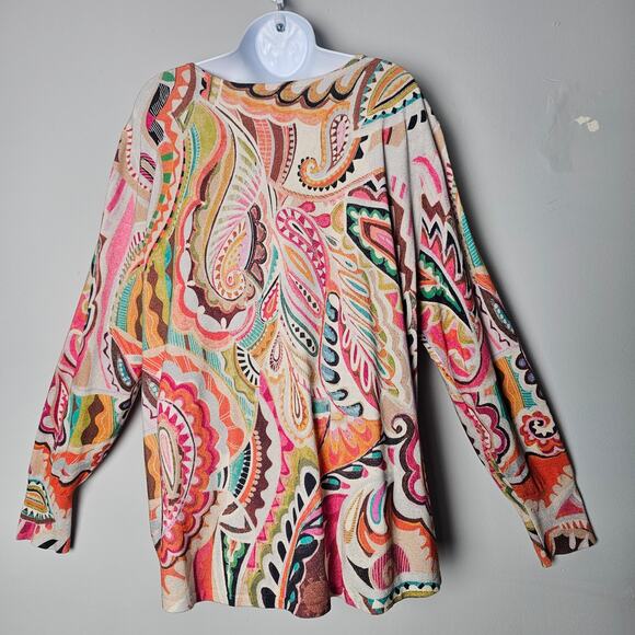 Chico’s Paisley Print Top Size 4 XXL Multicolor Knit Boho Tunic Dopamine Resort - Picture 3 of 9